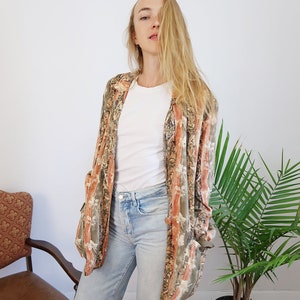 Vintage Green and Rust Orange Lightweight Blazer, 90s Floral Blazer, 90s Fashion, 90s Grunge Clothing image 3