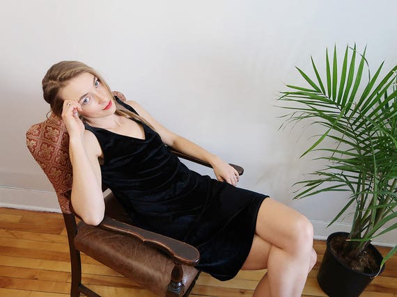 Stunning Velvet Black 90s Dress, Vintage Cocktail… - image 4