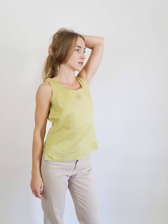 Beautiful Chartreuse Green Linen Tank Top, 90s Ta… - image 6