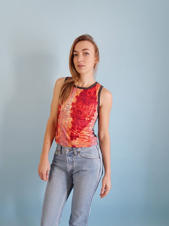 90s Athletic Tank with Novelty Asian Print