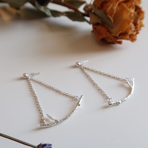 Silver Branch Chandelier Earrings, Twig Earrings, Twig Jewelry, Delicate Chain Earrings image 2