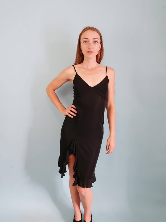 black slip dress with slit