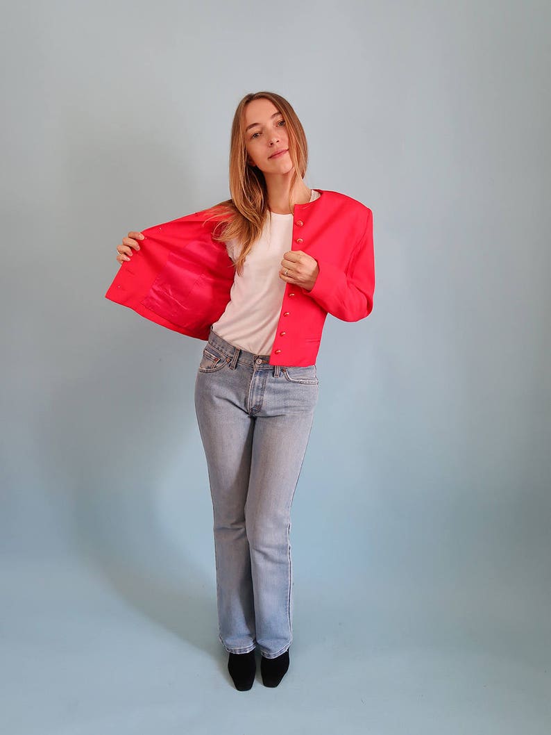 Bright Red SILK Blend Blazer with Golden Buttons image 1