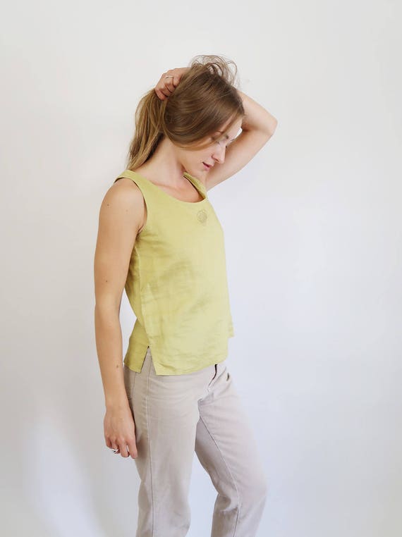 Beautiful Chartreuse Green Linen Tank Top, 90s Ta… - image 4