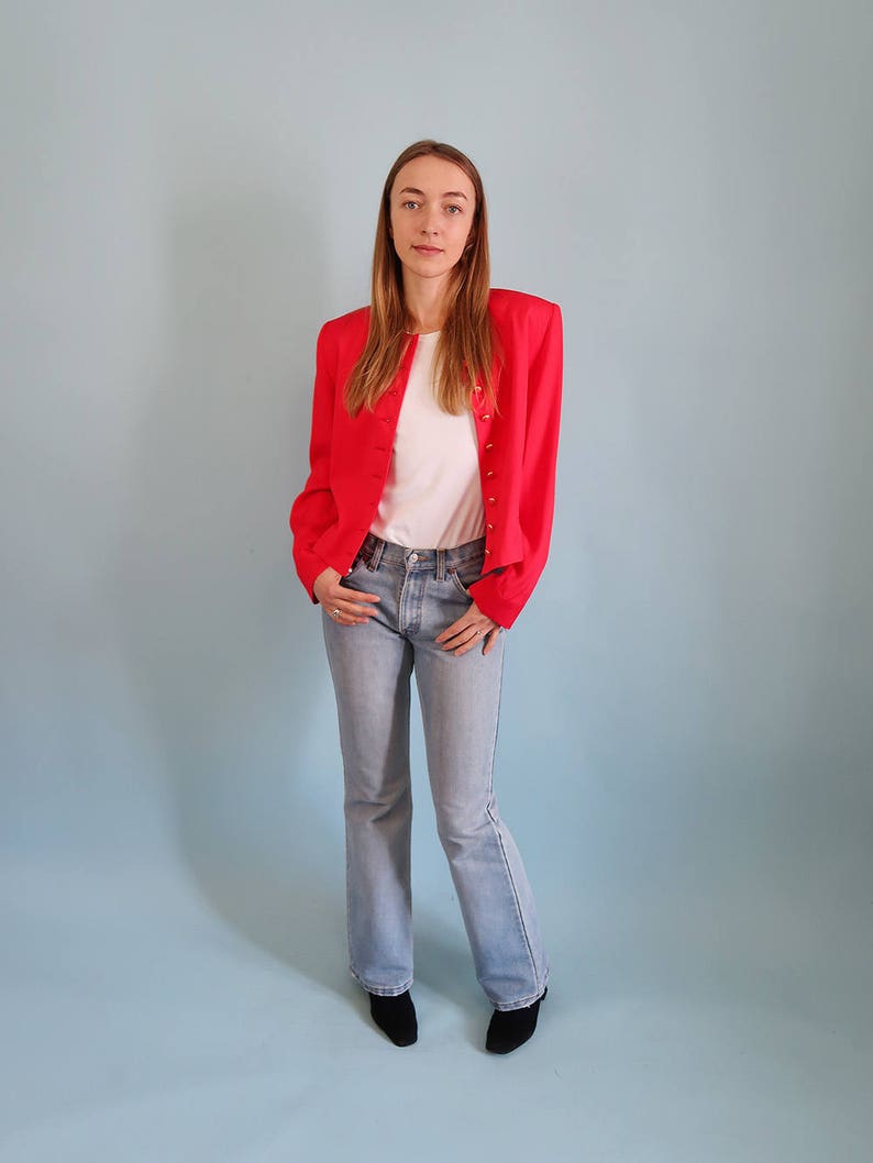 Bright Red SILK Blend Blazer with Golden Buttons image 2