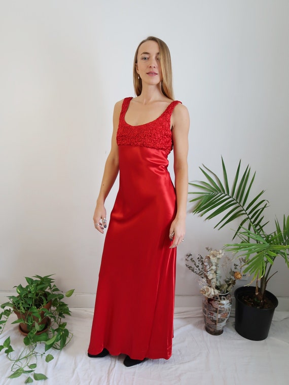 red slip maxi dress