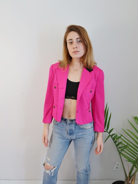 STUNNING Hot Pink Cropped Blouse, Cropped Blazer,