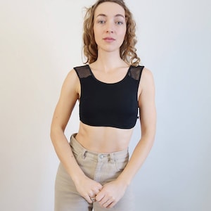 Black Sports Bra/Crop Top with Mesh Straps!