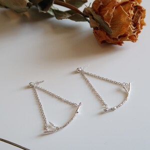 Silver Branch Chandelier Earrings, Twig Earrings, Twig Jewelry, Delicate Chain Earrings image 3