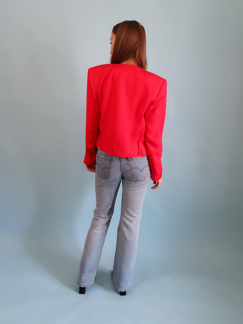 Bright Red SILK Blend Blazer with Golden Buttons image 5