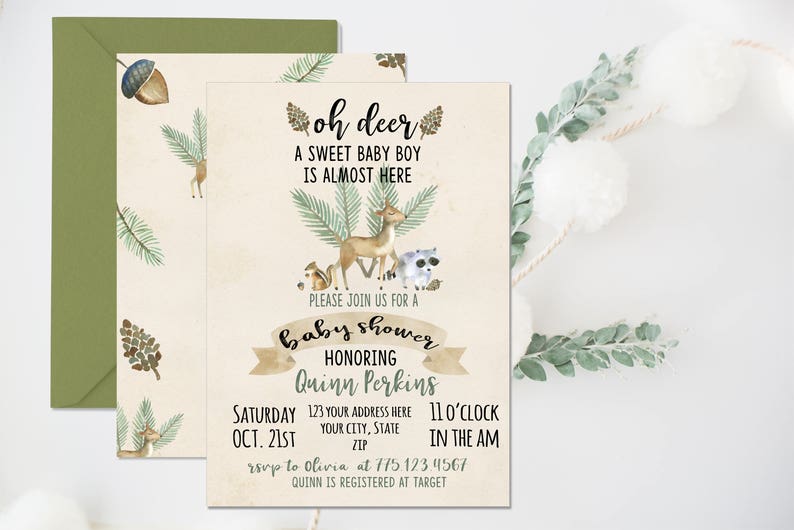 Woodland Baby Shower Invitation Animal Image 0