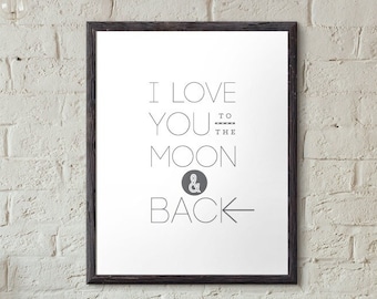 I Love You to the Moon and Back Typographical Wall Art