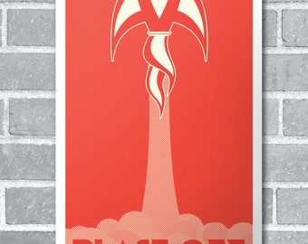 Retro Rocket Spaceship Art Print Boys Room Decor Vintage 1950&#39;s Bold Minimal Graphic Poster