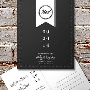 Diy impressão casamento salvar a data ou serviço completo impressão anúncio de casamento preto quadro fita cartão postal de casamento