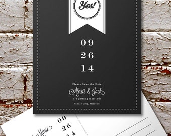 DIY Printable Wedding Save The Date OR Full Service Printing Wedding Announcement Black Chalkboard Ribbon Wedding Postcard