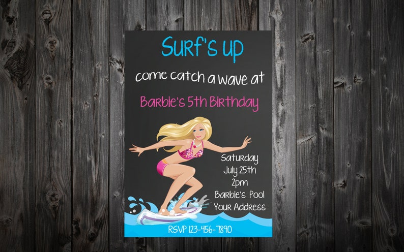 Barbie Surf S Up Pool Party Birthday Party Invitation Etsy