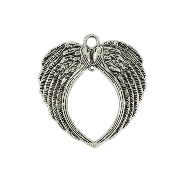 Tibetan silver  and Retro Bronze Extra Large Heart Frame Angel Wings Charm Pendant Link 72 mm Jewelry Necklace DIY Making