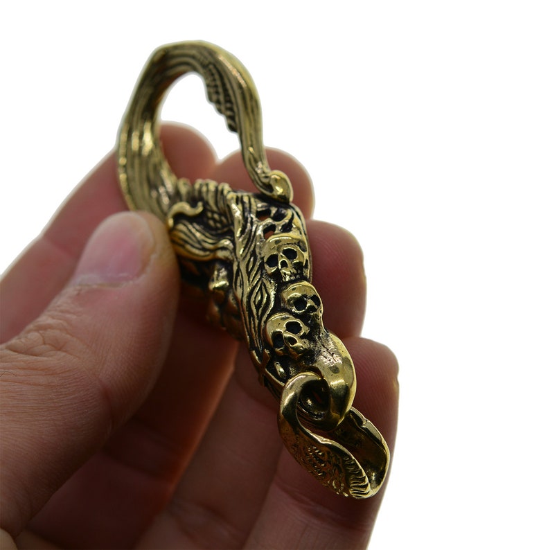 handmade Super fine retro brass mermaid belt hook clasp with skull and cross decoration leather craft keychains keyring FOB DIY image 9