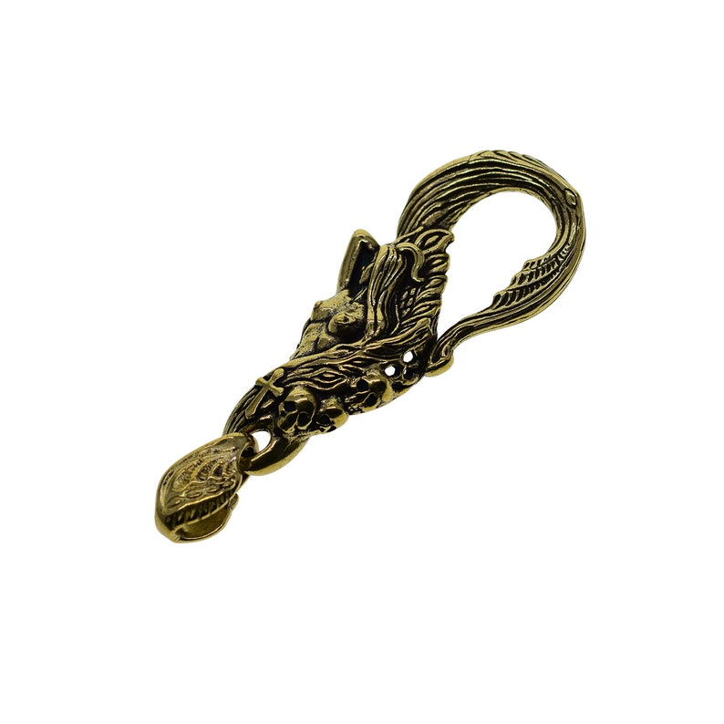 handmade Super fine retro brass mermaid belt hook clasp with skull and cross decoration leather craft keychains keyring FOB DIY image 4