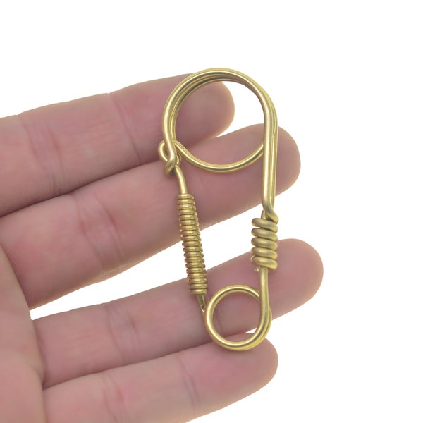 handmade Unique simple design creative Fine biker Large brass wire wrapped snap clip hook Carabiner Key ring Keychain clasp FOB