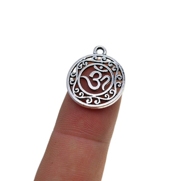 30pcs  Tibetan Silver filigree  round Yoga Buddha Lotus Om ohm Charms Pendants for Jewelry DIY Making and Home Art Decro