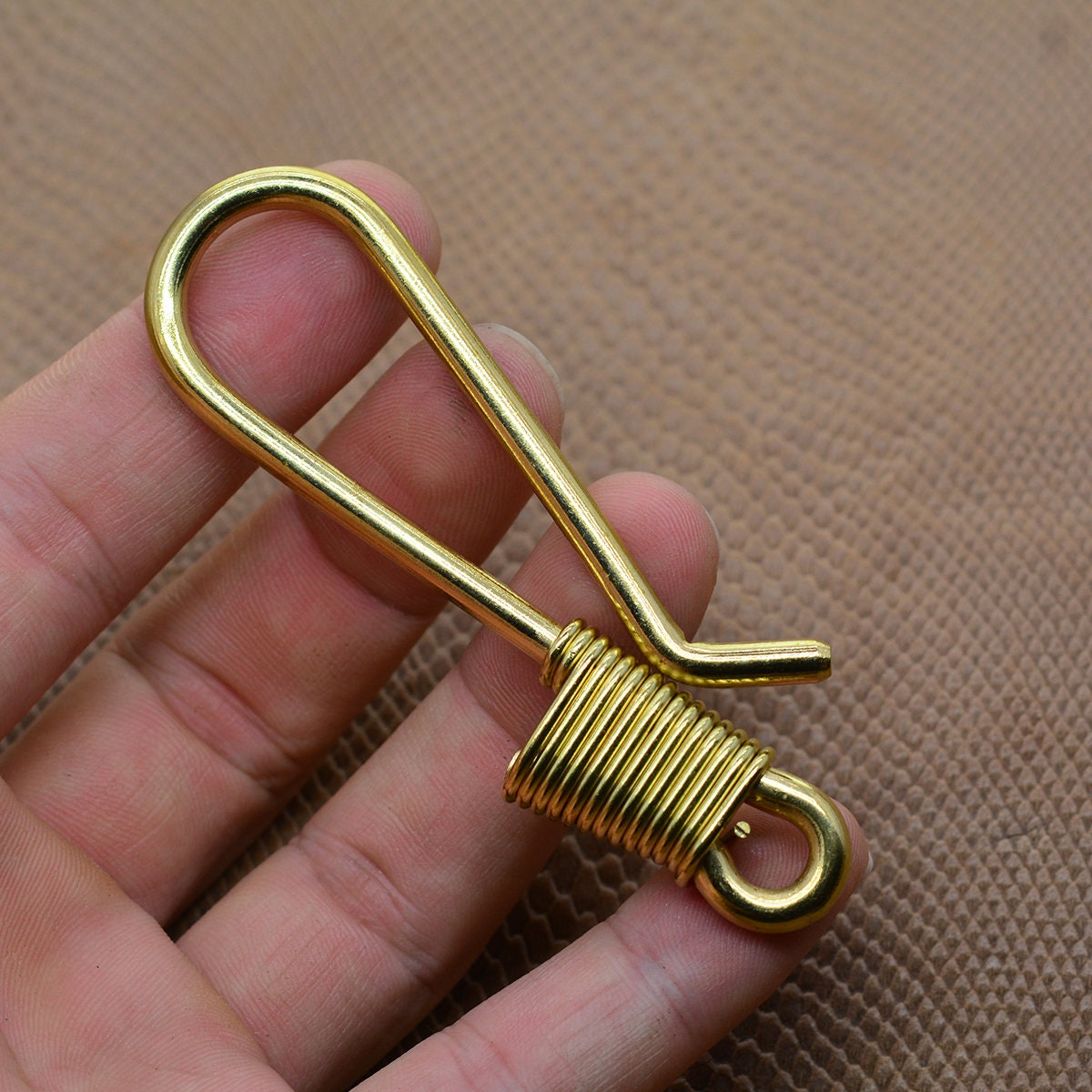 Handmade Biker Wired Brass Japanese Fish U Hook Belt Clip Keychain