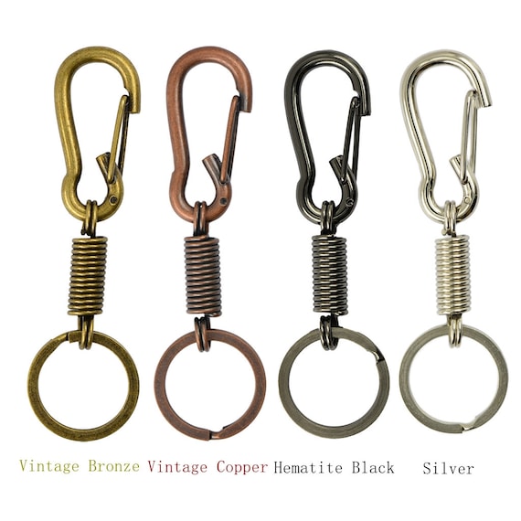 2 Pcs Heavy Duty Metal Coil Spring Carabiner Hook Clasp Keychain Key Ring Key Holder Vintage Bronze/Copper Jet Black Silver