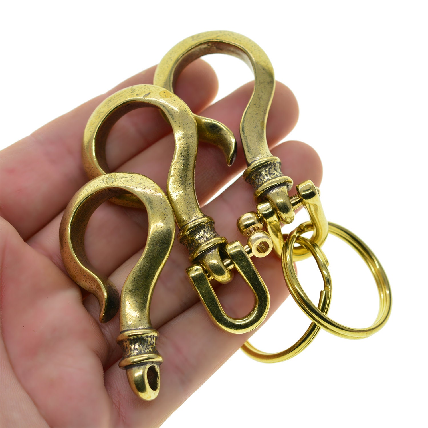 Handmade Solid Brass Simplicity Creative Question Mark Japanese Fish Bulb  Hook Screw Lock Shackle Keychain Key Ring EDC DIY 