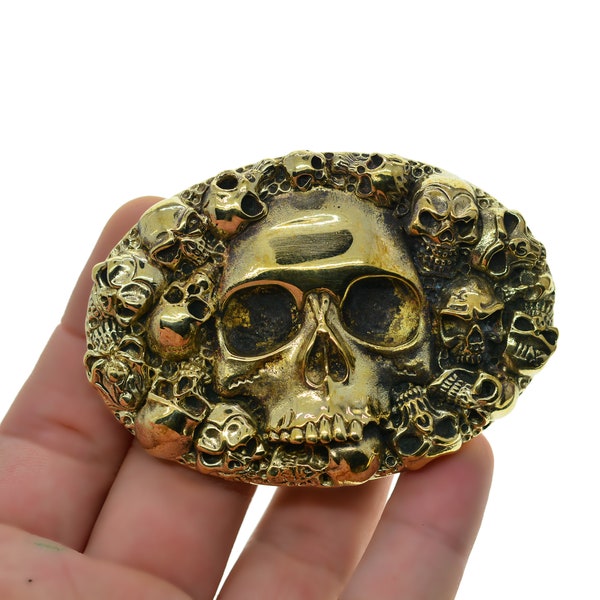 super feine Punk Biker Handarbeit Itlay massiv Retro Messing Kupfer Oval Pin Lock Gürtel Schnalle für 1,5 zoll Gürtel 3D Craved Skull Muster