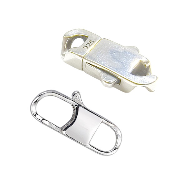 Sterling silver 925 cubic rectangle buckle box snap in clip lock clasp for hip hop cuban Miami chain bangle necklace DIY repair