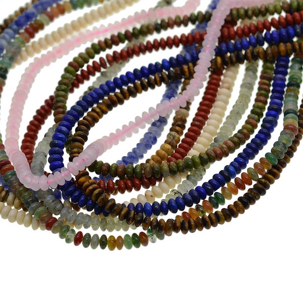 2x4mm 155pcs Heishi Rondelle Saucer beads semi precious Gemstone spacer Beads  rose quartz tiger eye agate jasper labradorite  lapis lazuli