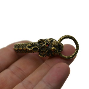 solid brass Handmade spring snap oval antique brass Japanese red eye Dragon Unicorn hook FOB keychain jean chain lanyard DIY image 6