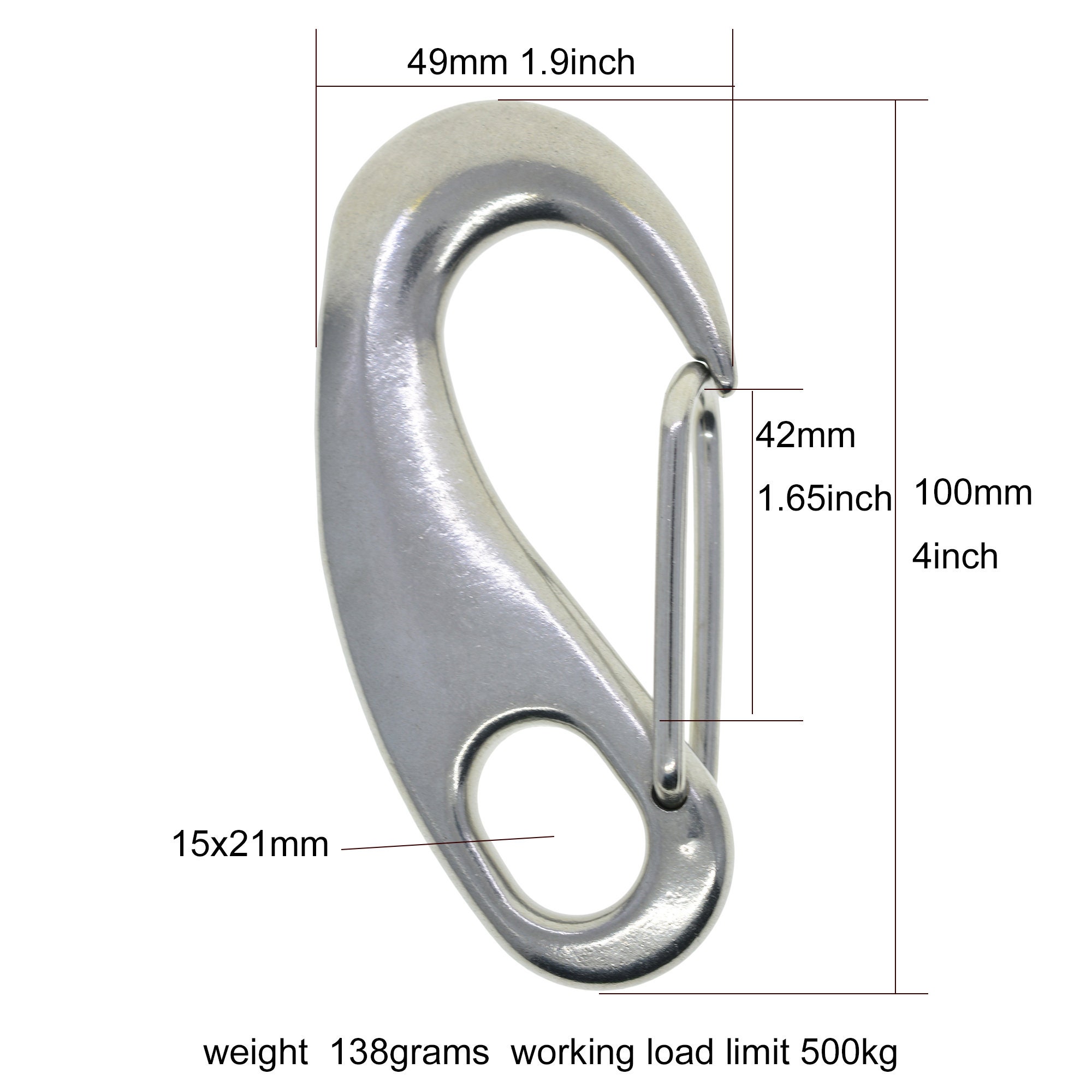 EXTRA Large Heavy Duty Super Strong Stainless Steel D Nautical Boat Ship  Snap Spring Safety Hook Carabiner Lanyard Strap EDC Conncetor 