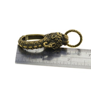 solid brass Handmade spring snap oval antique brass Japanese red eye Dragon Unicorn hook FOB keychain jean chain lanyard DIY image 7