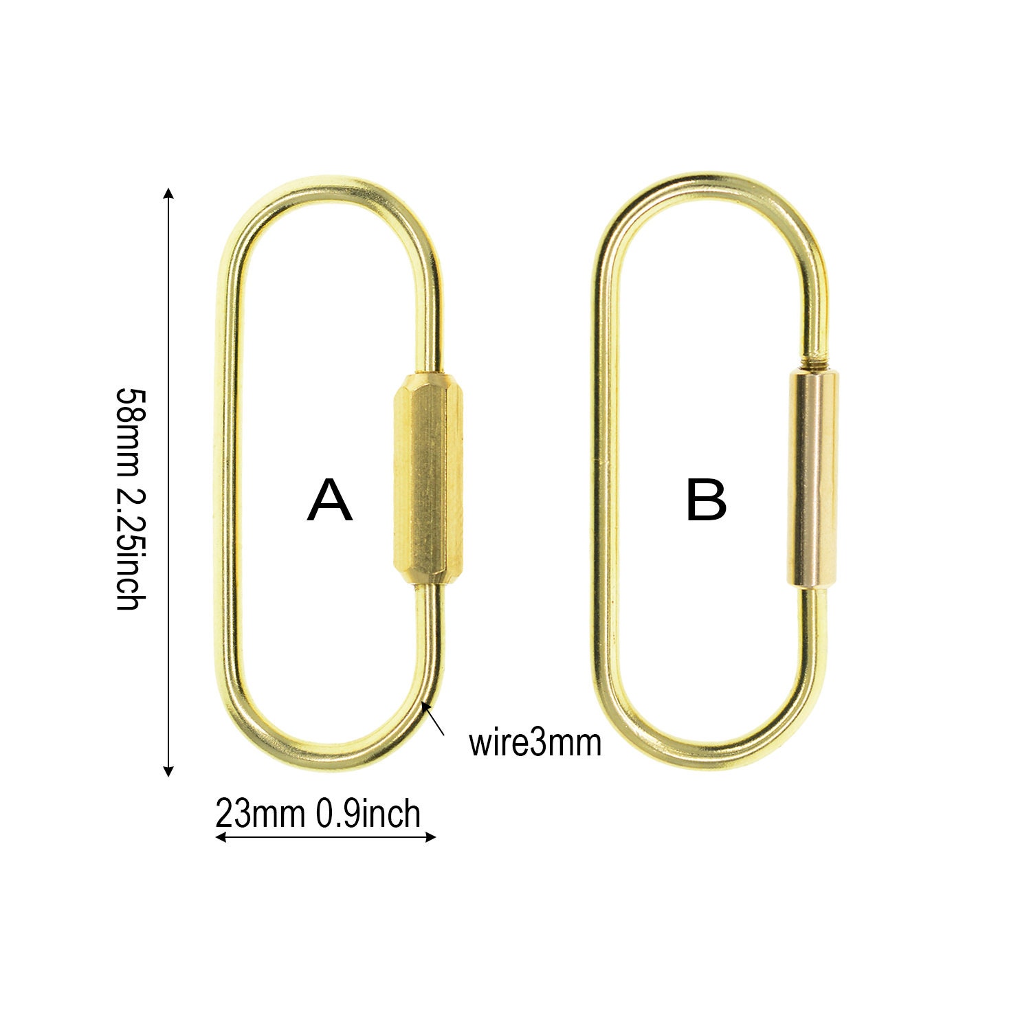 New Size Fine Solid Raw Brass Oval Screw Locking Carabiner Key