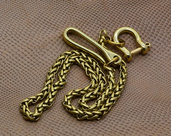 Fine brass wallet jean trousers chains Japanese fishhook U hook clasp 6mm wheat chain D screw lock shackle connector