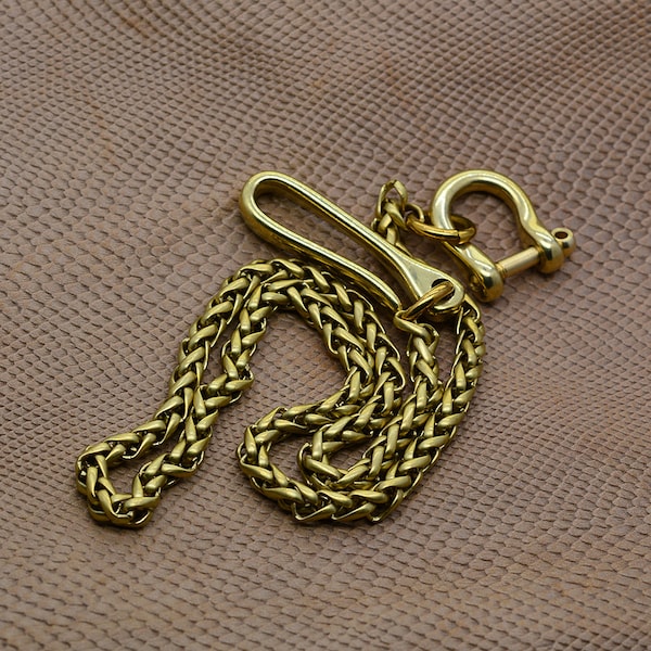 Fine brass wallet jean trousers chains Japanese fishhook U hook clasp 6mm wheat chain D screw lock shackle connector