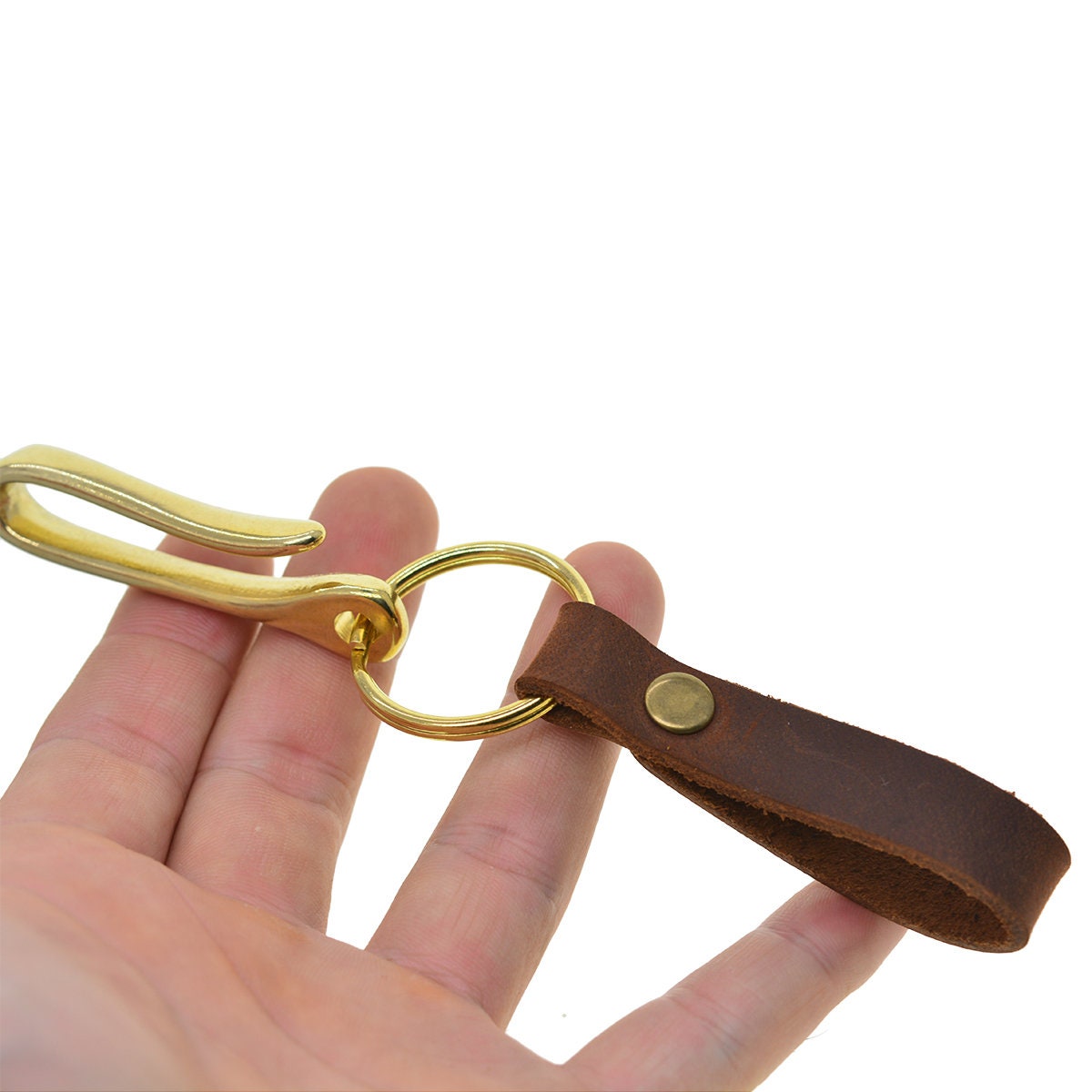 Handmade Solid Brass Japanese Fish Hook U Hook Belt Clasp Leather Strap  Keychain Keyholder Tan Brown and Khaki 