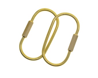 Large Fine Solid Raw Brass Oval Screw Locking Carabiner Key Ring