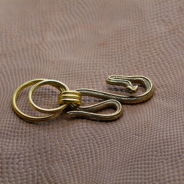 handmade super fine antique raw brass 3D cobra naja naja snake Japanese fish hook keychains jean chains belt hook keychains DIY