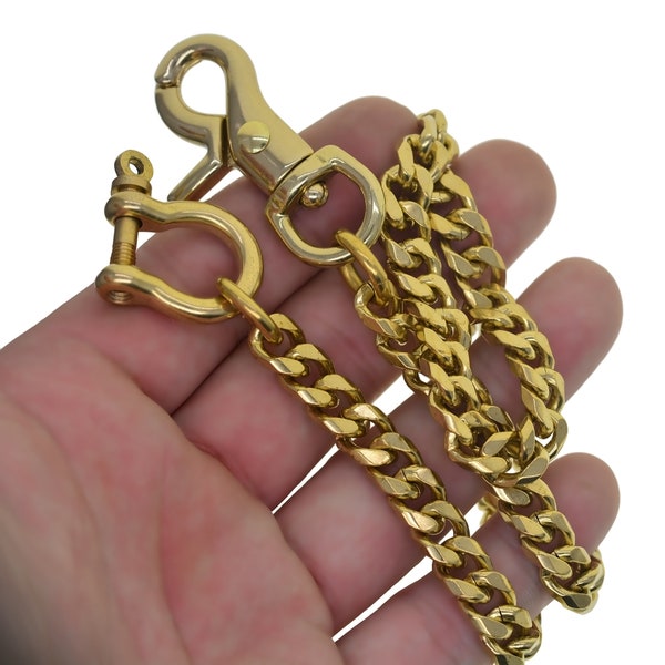 vintage solid Brass Korea diamond cut 9mm cuban link wallet jean trousers biker motorcycle chain keychain shackle connector lobster clasp