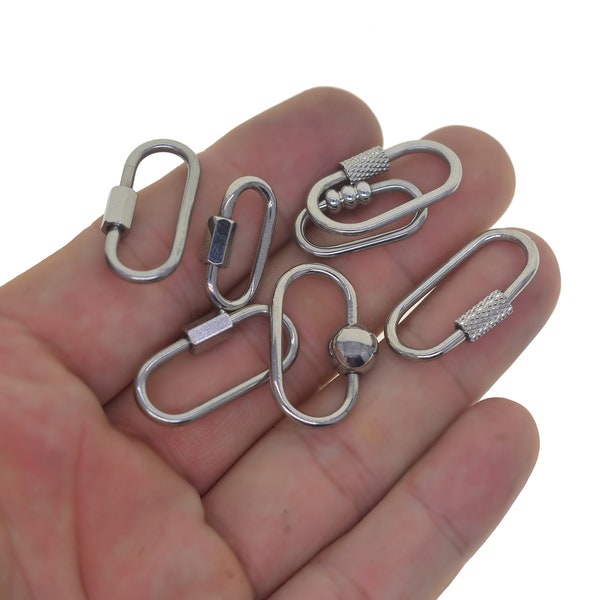 various Mirror polished 0.8 1 inch small Oval run course 304 stainless steel Screw locking carabiner Clasp Hook closure Jewelry DIY Making