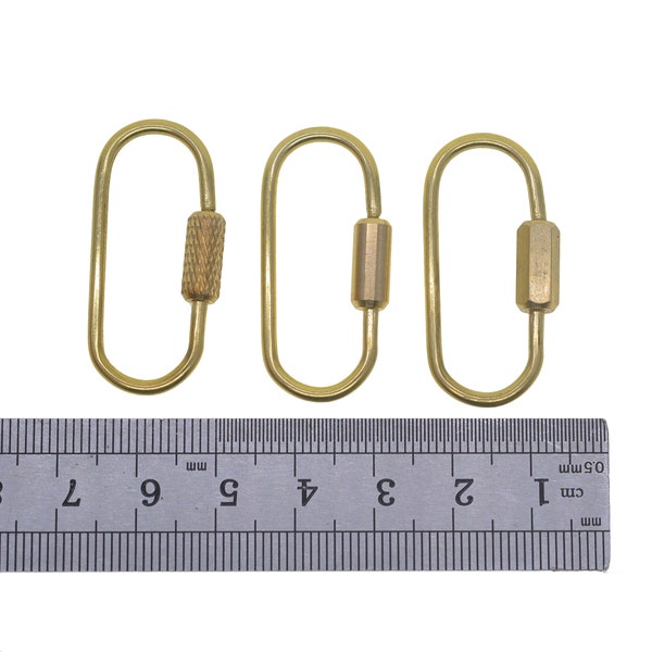new simple design 36mm small solid brass wire wrapped oval screw lock carabiner clasp hook for Jewelry keychain scrapbook DIY
