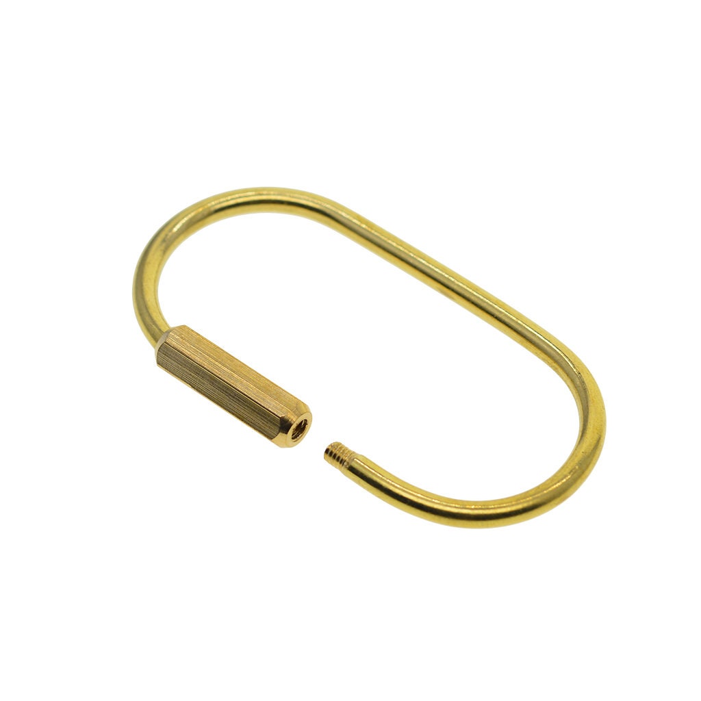 Large Fine Solid Raw Brass Oval Screw Locking Carabiner Key Ring