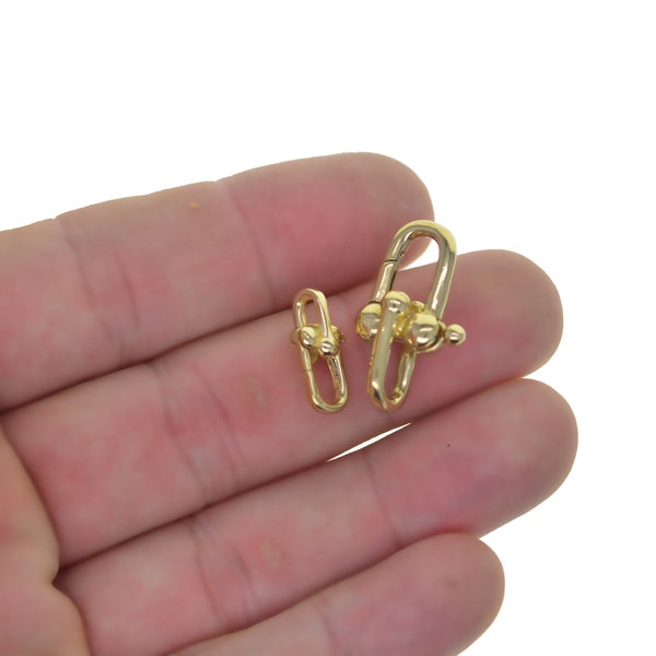 Wholesale Korea mini small 16mm 24mm Solid raw Brass U shackle hardware  lobster snap spring clasp Hook DIY chain necklace bangle