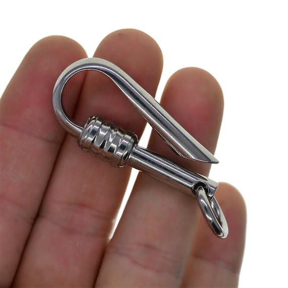 Fine Solid 314 Stainless Steel Creative Slide Lock Japanese U Shape Fish  Hook Keychain Key Ring Holder FOB EDC DIY Making Supplies 