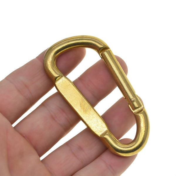 Extra large 2.8 inch Solid brass Simple D  Oval Spring load Snap carabiner keychains Hooks clip Purse Shoulder Strap EDC FOB Car keyring DIY