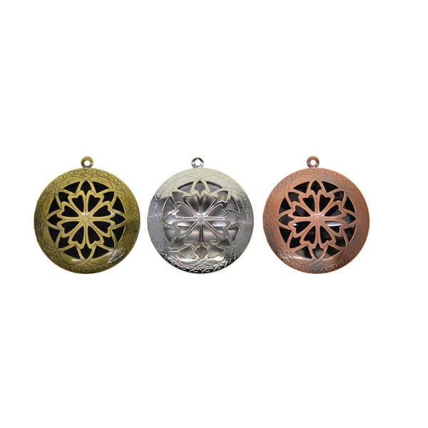 10pcs Victorian Filigree Hollow Flower Pattern Round Photo Locket Charm DIY Pendant Necklace  DIY Making findings Retro Bronze/Copper