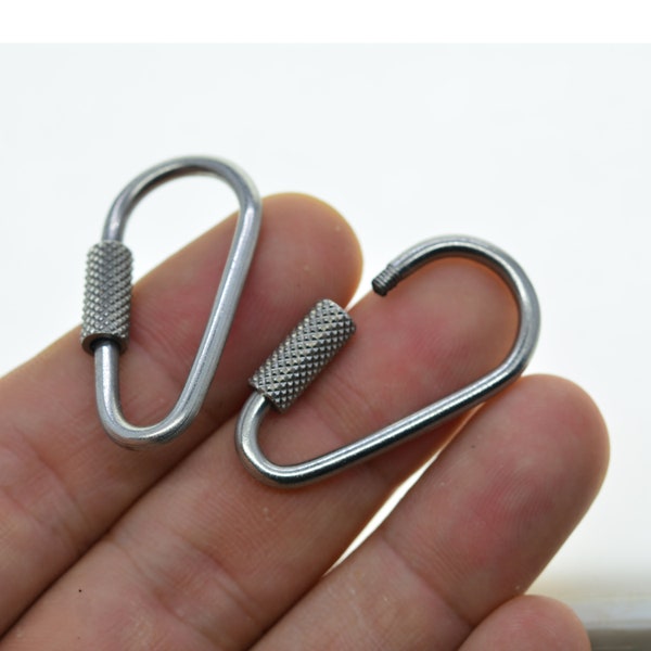 Super Fine strong 1.5 inch Solid 304 stainless steel drop Pearl Screw Locking Carabiner Key ring Safety Hook Tool Keychain EDC FOB DIY