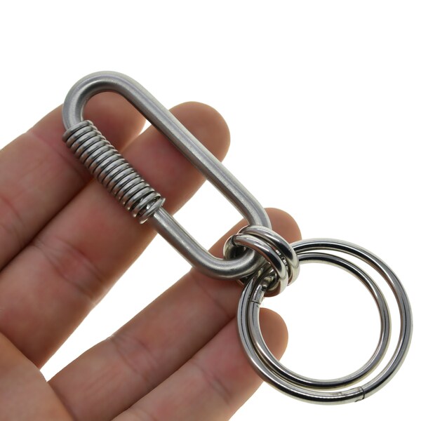 handmade Heavy duty matte  Solid 304 stainless steel Oval slide springs Lock Carabiner Key ring Clasp Safety Hook Tool Keychain DIY FOB EDC